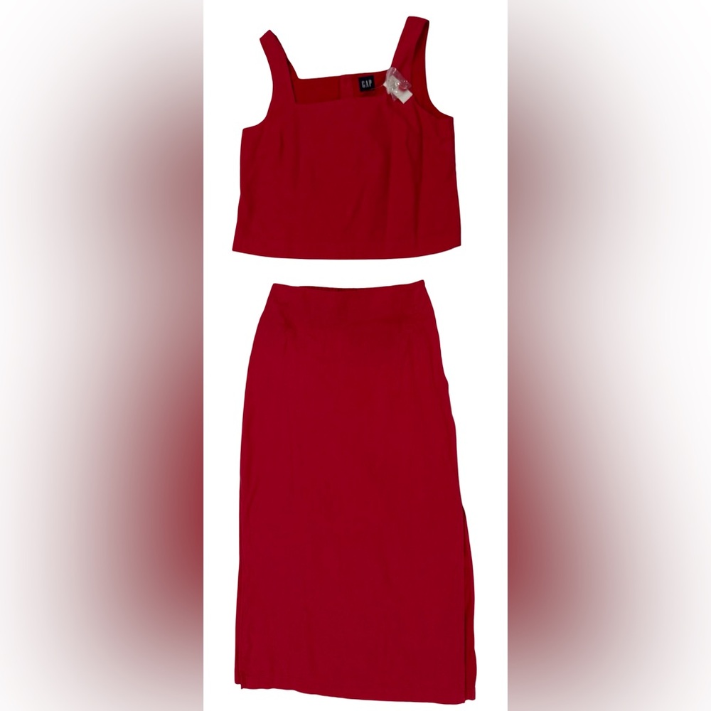 NWT GAP linen blend maxi skirt and cropped top tank red size small/extra small - Picture 2 of 14